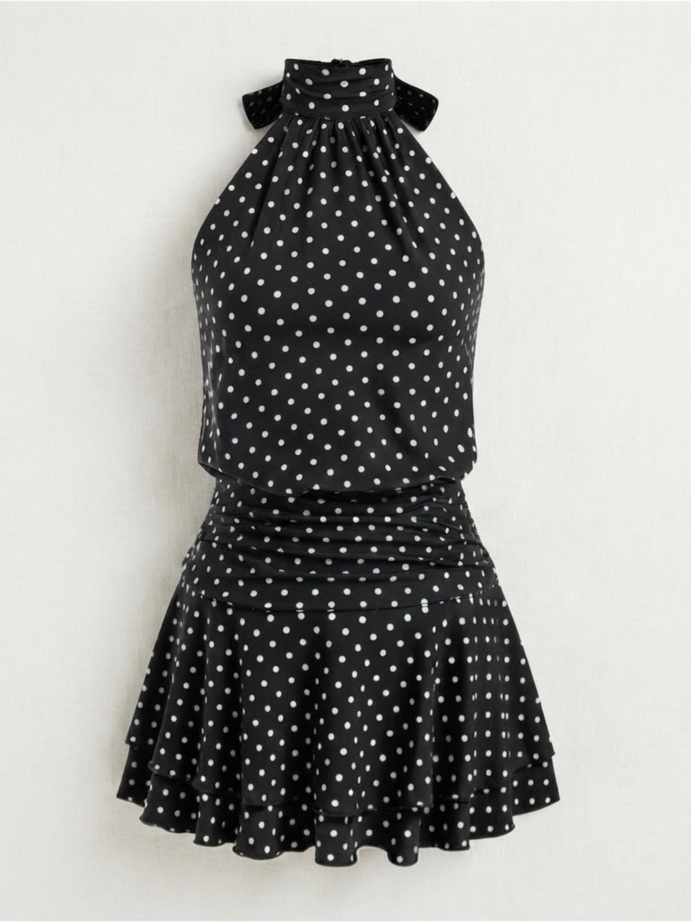 Cider Black and White Polka Dot Halter Dress